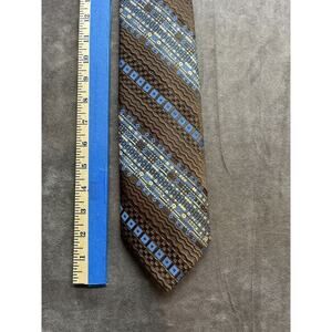 Vintage 1970s Wide Mens Don Loper Poly‎ Woven Tie Brown Geometric Fun Pattern